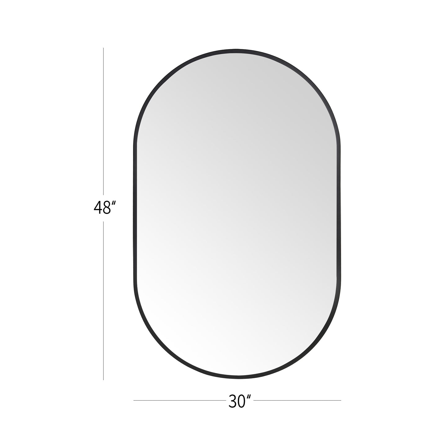 Wall Mirror 30x48" Modern Matte Black Framed Oval
