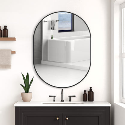 Wall Mirror 36x48" Modern Matte Black Framed Oval
