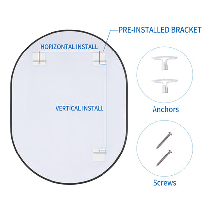 Wall Mirror 36x48" Modern Matte Black Framed Oval