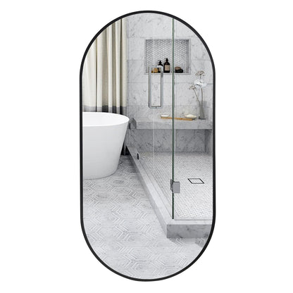 Wall Mirror 30x60" Modern Matte Black Framed Oval