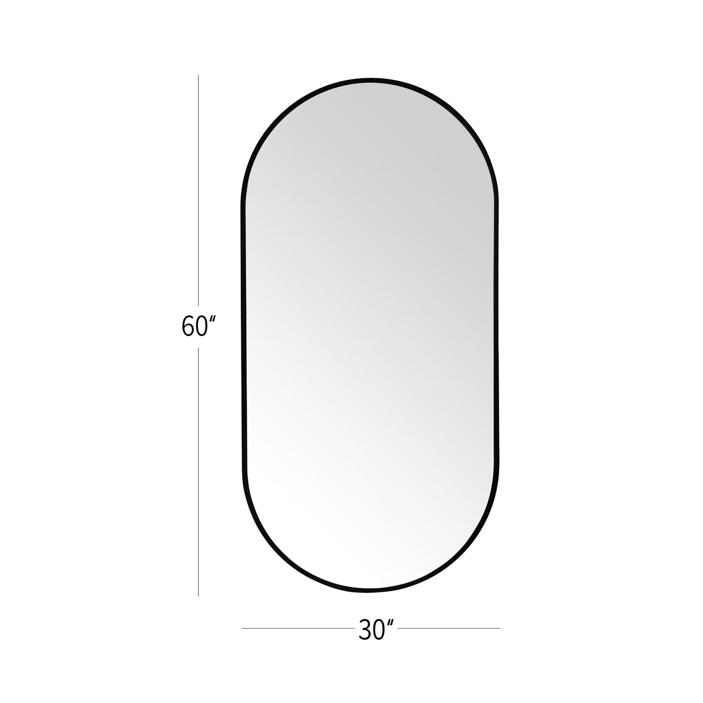 Wall Mirror 30x60" Modern Matte Black Framed Oval