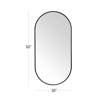 Wall Mirror 30x60" Modern Matte Black Framed Oval