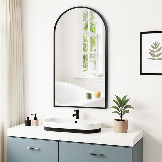 Wall Mirror 20x40" Modern Black Framed Arched Design