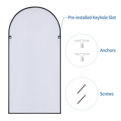 Wall Mirror 20x40" Modern Black Framed Arched Design