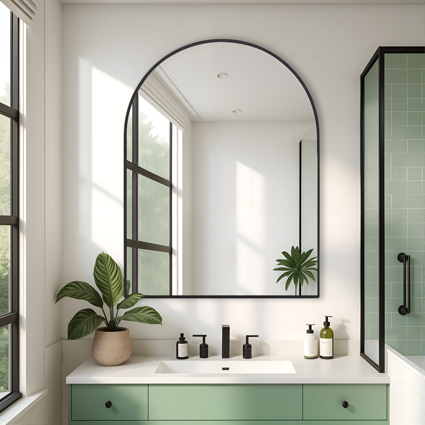30" x 40" Black Arched Wall Mirror – EbonyArch Modern Vanity Mirror