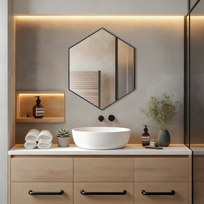 Wall Mirror 24x30" Modern Black Hexagon Framed Mirror