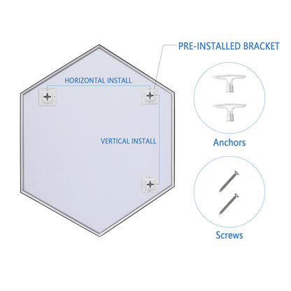 Wall Mirror 24x30" Modern Black Hexagon Framed Mirror