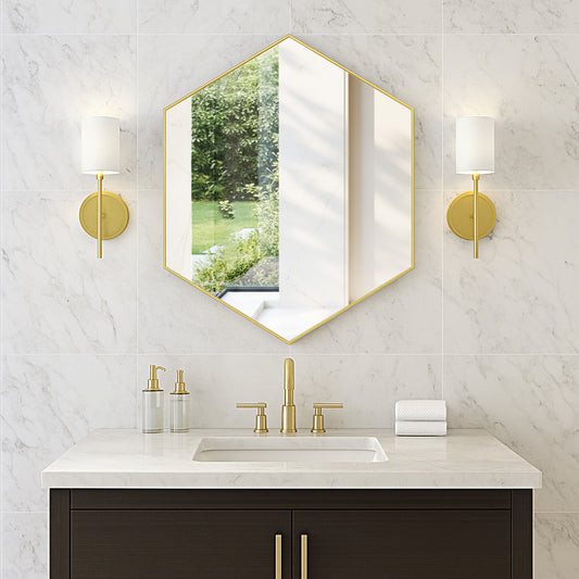 Wall Mirror 24x30" Modern Gold Hexagon Framed Mirror