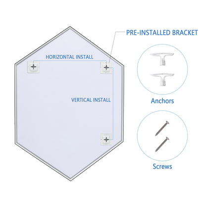 Wall Mirror 24x34" Modern Black Hexagon Framed Mirror