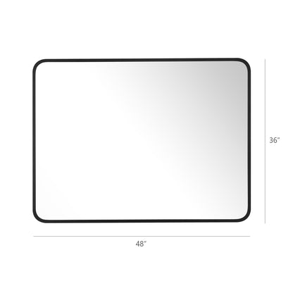 Wall Mirror 48x36" Black Framed Soft Corner Beveled Glass