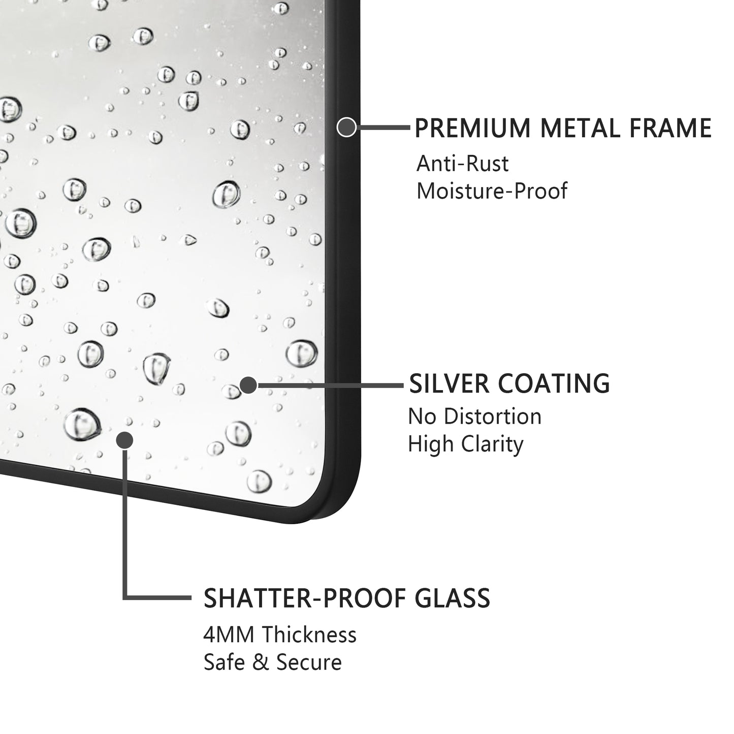 Wall Mirror 48x36" Black Framed Soft Corner Beveled Glass