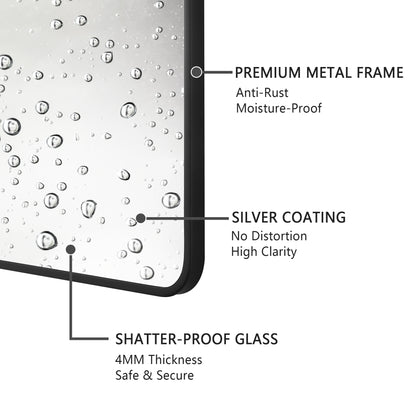 Wall Mirror 48x36" Black Framed Soft Corner Beveled Glass