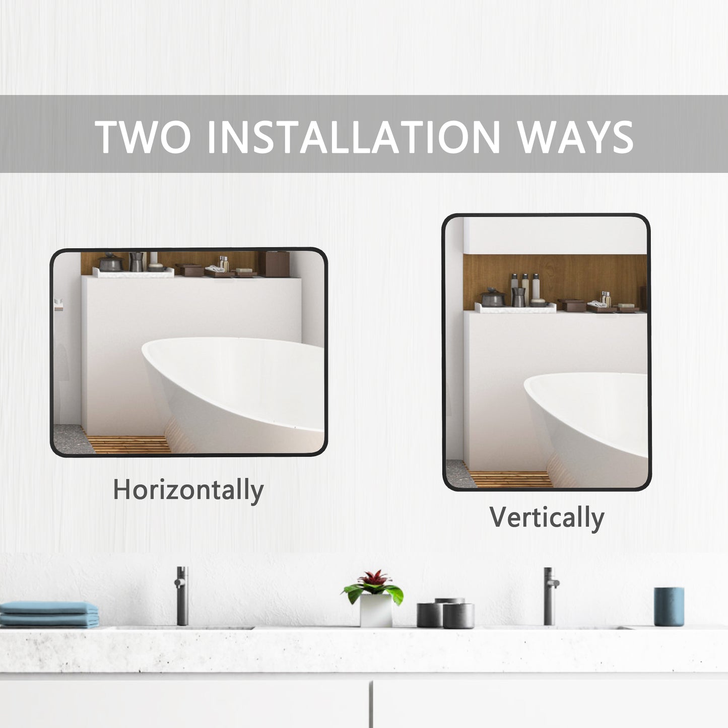 Wall Mirror 48x36" Black Framed Soft Corner Beveled Glass