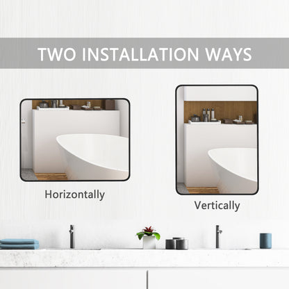 Wall Mirror 48x36" Black Framed Soft Corner Beveled Glass