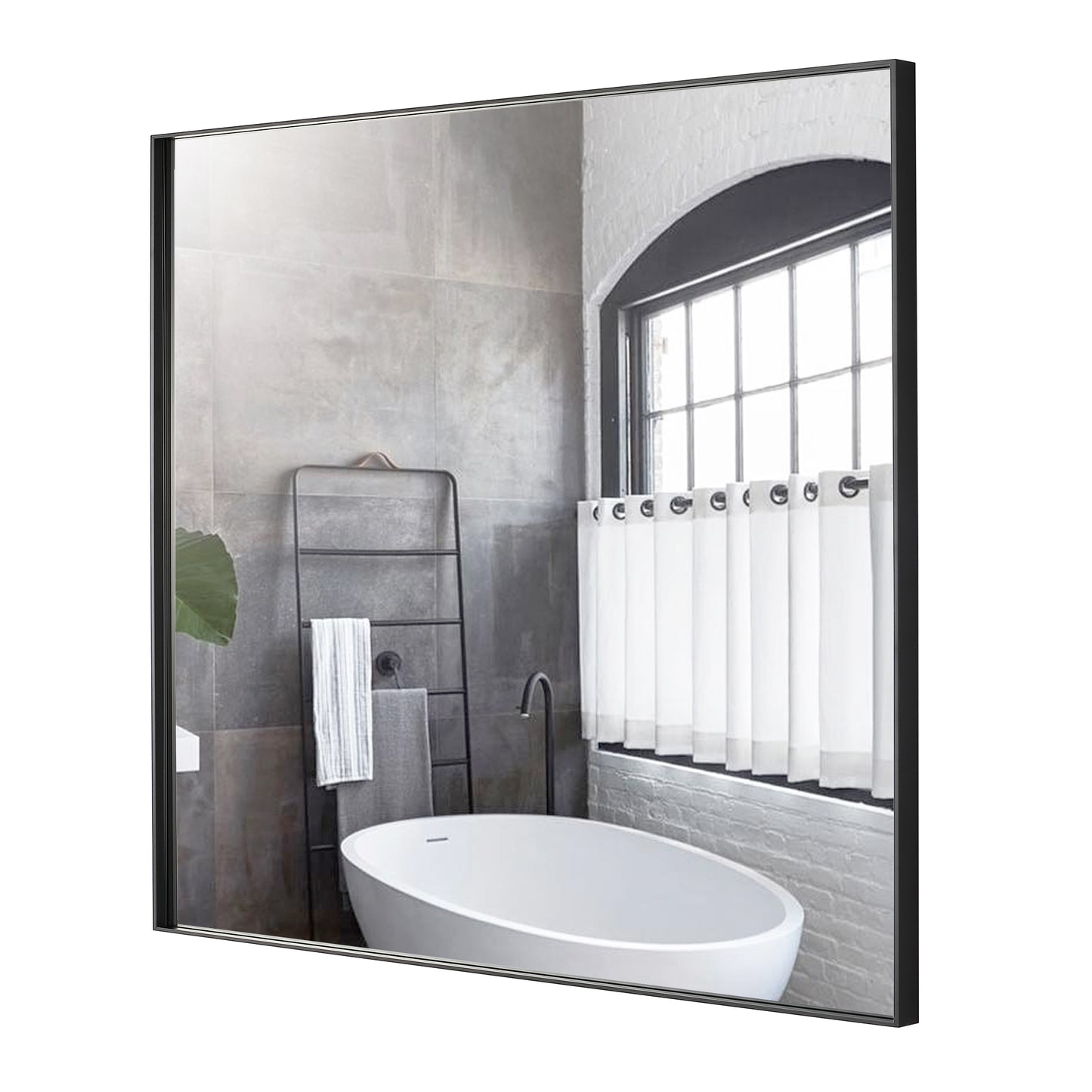 Wall Mirror Modern 30x30" Black Framed Beveled Glass