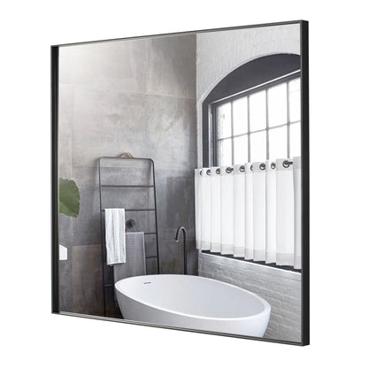 Wall Mirror Modern 36x36" Black Framed Beveled Glass
