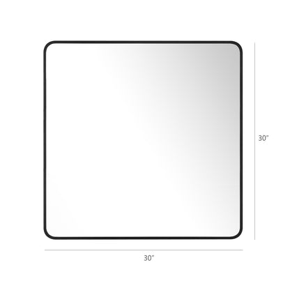 Wall Mirror 30x30" Black Framed Soft Corner Beveled Glass