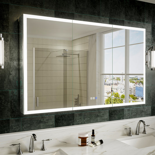 Medicine Cabinet 48x30" Frameless Double LED Lights Anti-Fog