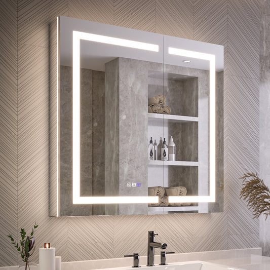 Medicine Cabinet 36x36" LED Inset Anti-Fog Mirrored Storage