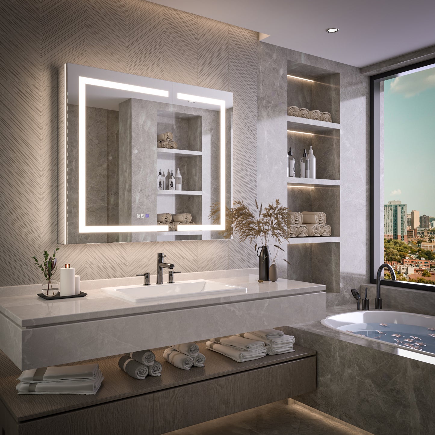 42" x 36" LED Medicine Cabinet Mirror – Anti-Fog, Dimmable, Recessed or Surface Mount, Magnifier
