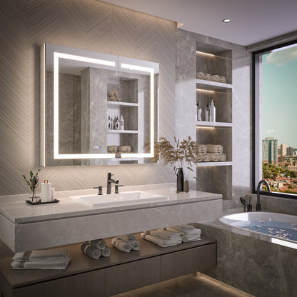 42" x 36" LED Medicine Cabinet Mirror – Anti-Fog, Dimmable, Recessed or Surface Mount, Magnifier