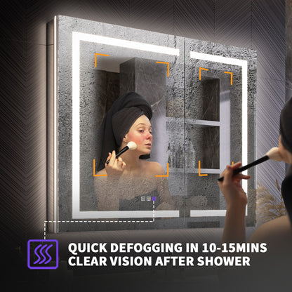 42" x 36" LED Medicine Cabinet Mirror – Anti-Fog, Dimmable, Recessed or Surface Mount, Magnifier
