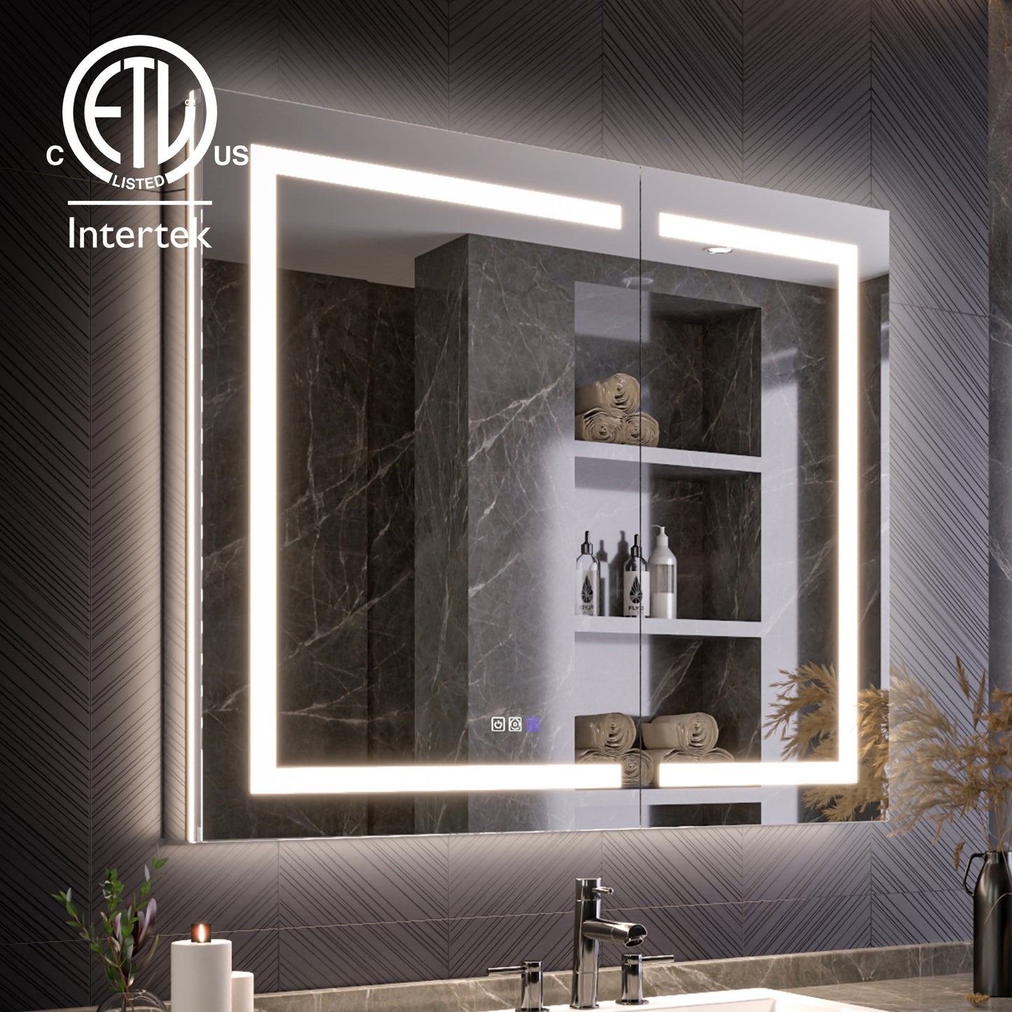 42" x 36" LED Medicine Cabinet Mirror – Anti-Fog, Dimmable, Recessed or Surface Mount, Magnifier