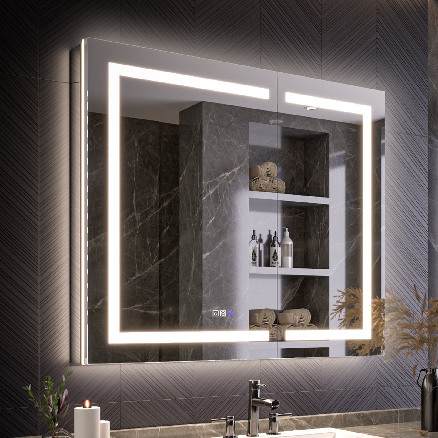 42" x 36" LED Medicine Cabinet Mirror – Anti-Fog, Dimmable, Recessed or Surface Mount, Magnifier
