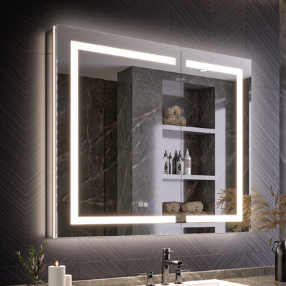 42" x 36" LED Medicine Cabinet Mirror – Anti-Fog, Dimmable, Recessed or Surface Mount, Magnifier