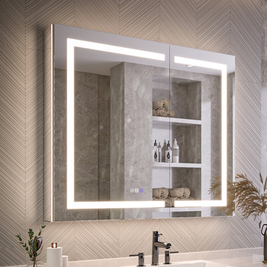Medicine Cabinet Bathroom Mirror 42x36" LED Inset Storage
