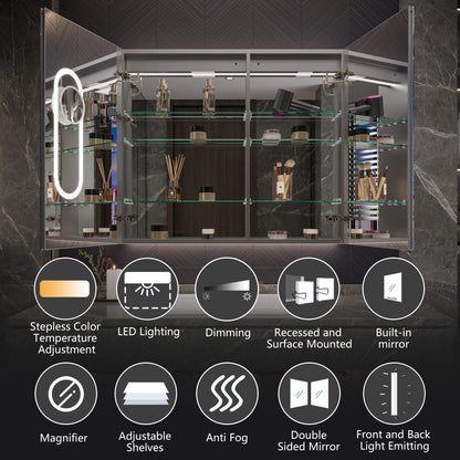 42" x 36" LED Medicine Cabinet Mirror – Anti-Fog, Dimmable, Recessed or Surface Mount, Magnifier