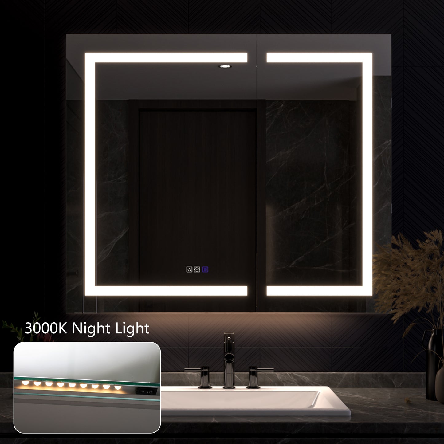 42" x 36" LED Medicine Cabinet Mirror – Anti-Fog, Dimmable, Recessed or Surface Mount, Magnifier