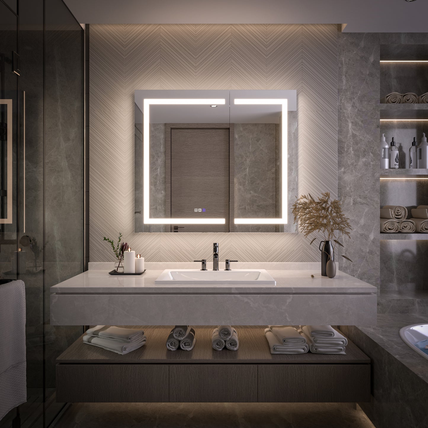 42" x 36" LED Medicine Cabinet Mirror – Anti-Fog, Dimmable, Recessed or Surface Mount, Magnifier