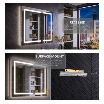 42" x 36" LED Medicine Cabinet Mirror – Anti-Fog, Dimmable, Recessed or Surface Mount, Magnifier