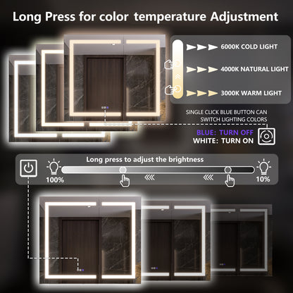 42" x 36" LED Medicine Cabinet Mirror – Anti-Fog, Dimmable, Recessed or Surface Mount, Magnifier