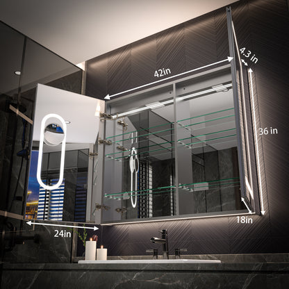 42" x 36" LED Medicine Cabinet Mirror – Anti-Fog, Dimmable, Recessed or Surface Mount, Magnifier