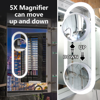 42" x 36" LED Medicine Cabinet Mirror – Anti-Fog, Dimmable, Recessed or Surface Mount, Magnifier
