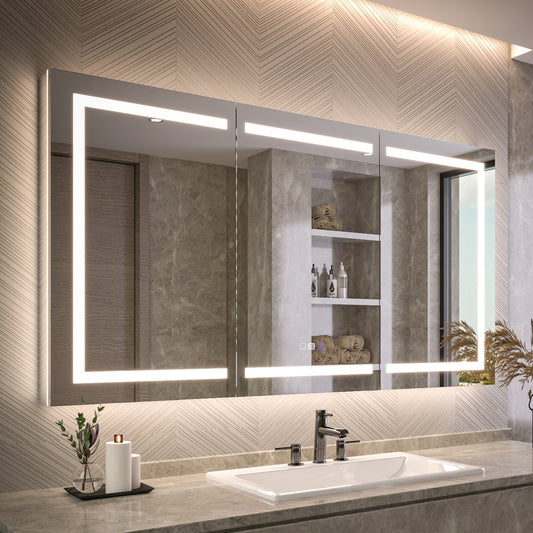 Medicine Cabinet 66x36" LED Inset Anti-Fog Mirrored Storage