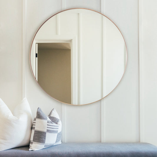 Golden Modern 30" Round Framed Wall Mirror