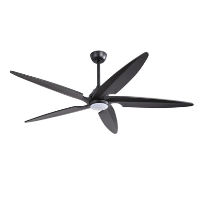 64" Matte Black Ceiling Fan with LED Light and Remote – Modern Large Room Fan