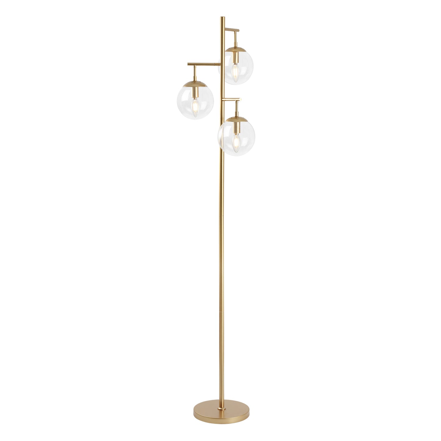 Floor Lamp Modern Brass 70" 3-Light Clear Glass Globes