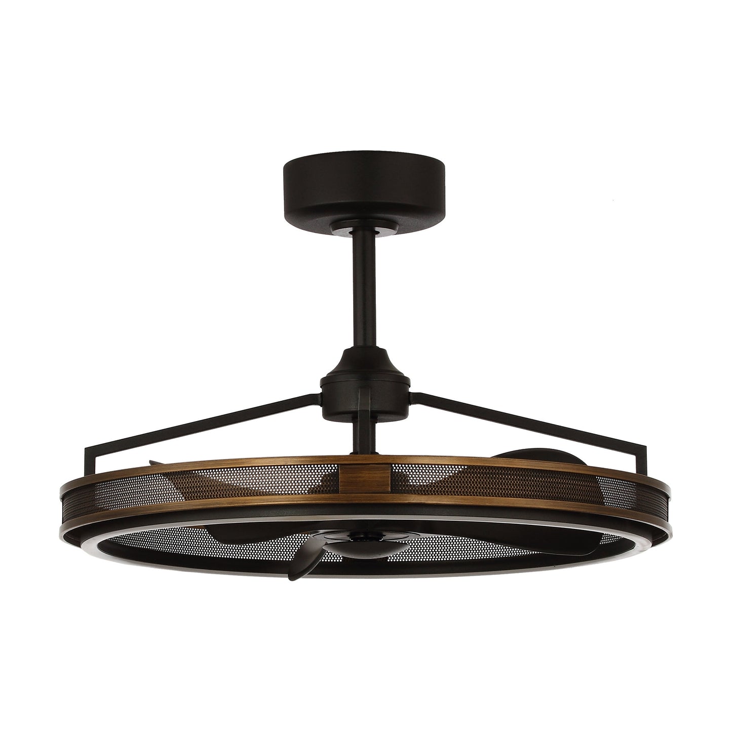 27" Modern Cage Ceiling Fan with Light & Remote – Matte Black, Quiet DC Motor, 3000K LED