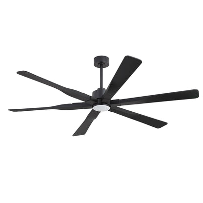 78" Matte Black Ceiling Fan with LED Light and Remote – 6-Blade Large Room Fan