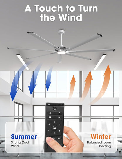 Ceiling Fan Industrial 100" Modern Silver 7-Blade LED Light