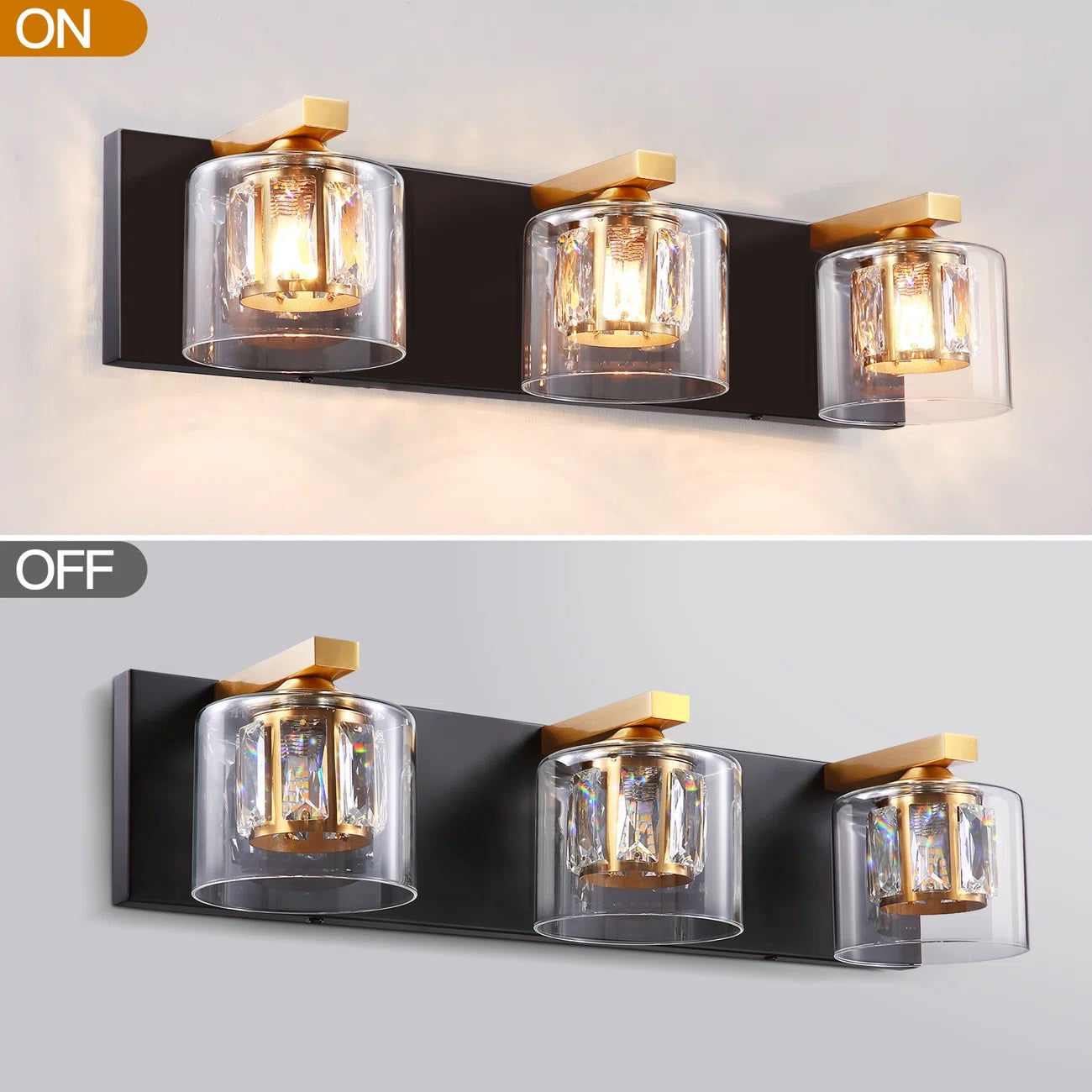 Kolt Black & Gold Traditional 3-Light Bathroom Vanity Light