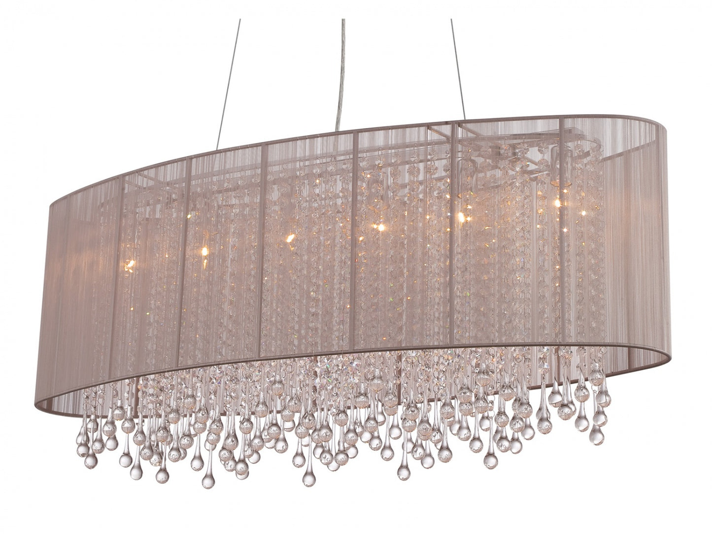 Beverly Dr. Traditional Oval Taupe Silk and Crystal Chandelier