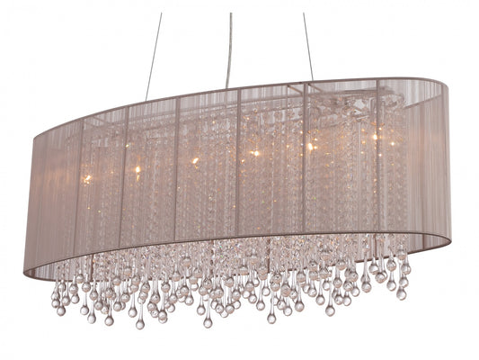 Beverly Dr. Traditional Oval Taupe Silk and Crystal Chandelier