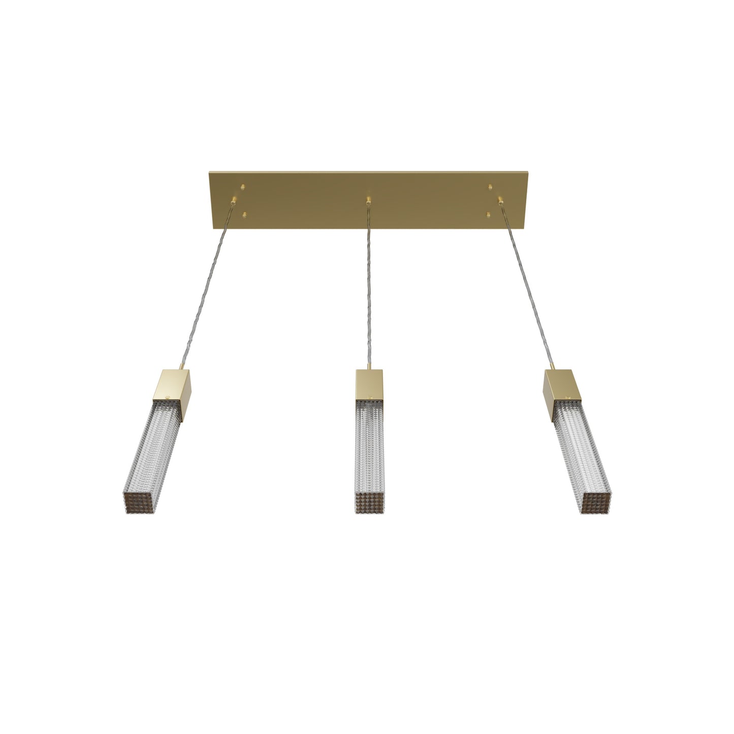 Boa 3-Light LED Brushed Brass Studded Glass Linear Chandelier