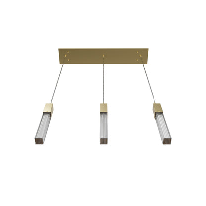 Boa 3-Light LED Brushed Brass Studded Glass Linear Chandelier