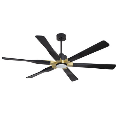 68" Black Ceiling Fan with Gold Accents and LED Light – 6-Blade Modern Remote Fan
